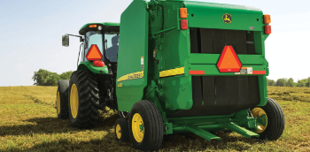 row crop tractor, round baler, john deere baler, agriculture