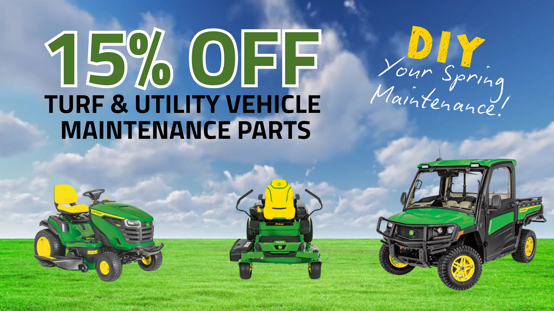 parts specials, lawn mower maintenance, yard tools, john deere lawn care
